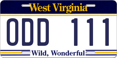 WV license plate ODD111
