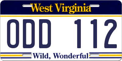 WV license plate ODD112