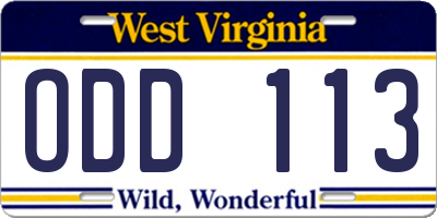 WV license plate ODD113