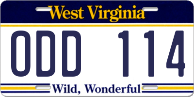 WV license plate ODD114