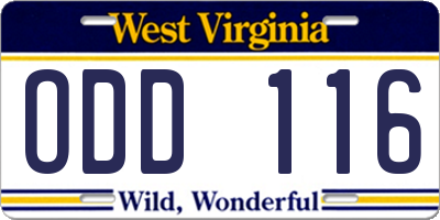 WV license plate ODD116