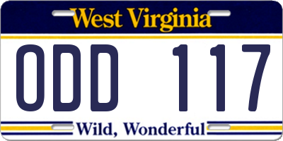 WV license plate ODD117
