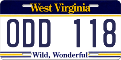 WV license plate ODD118