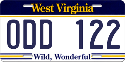 WV license plate ODD122