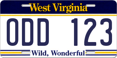 WV license plate ODD123