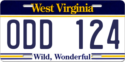 WV license plate ODD124