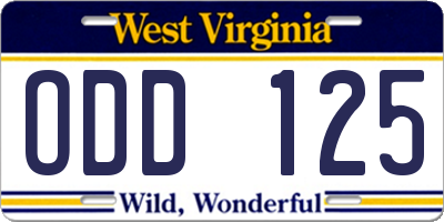 WV license plate ODD125