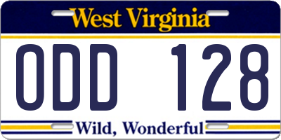 WV license plate ODD128