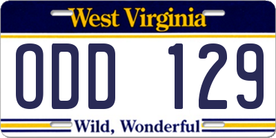 WV license plate ODD129