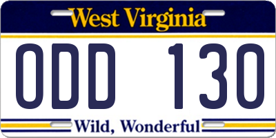 WV license plate ODD130