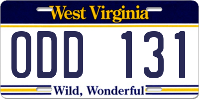 WV license plate ODD131