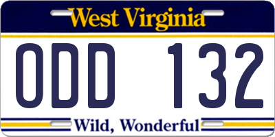 WV license plate ODD132