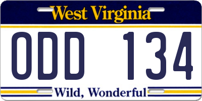 WV license plate ODD134