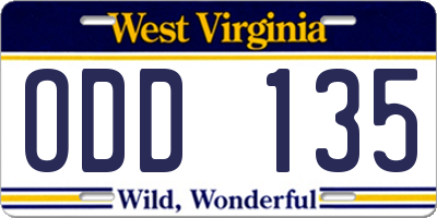 WV license plate ODD135