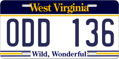 WV license plate ODD136