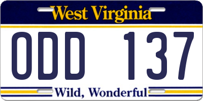 WV license plate ODD137