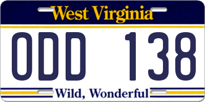WV license plate ODD138
