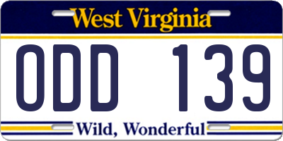 WV license plate ODD139
