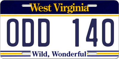 WV license plate ODD140