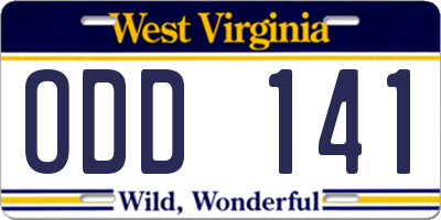 WV license plate ODD141