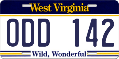 WV license plate ODD142