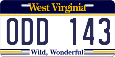 WV license plate ODD143