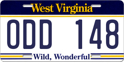WV license plate ODD148
