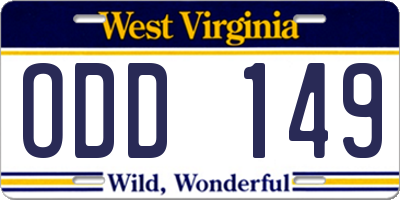 WV license plate ODD149