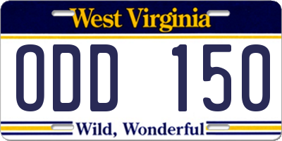 WV license plate ODD150