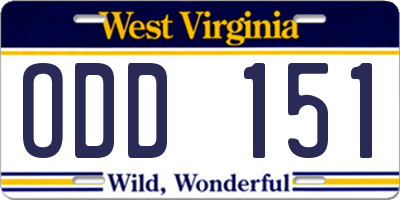 WV license plate ODD151