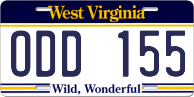 WV license plate ODD155