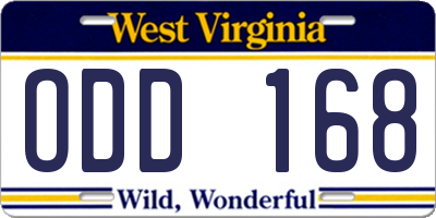 WV license plate ODD168