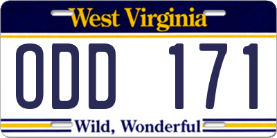 WV license plate ODD171