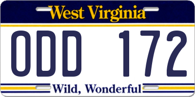 WV license plate ODD172