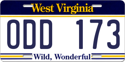 WV license plate ODD173