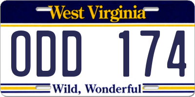 WV license plate ODD174