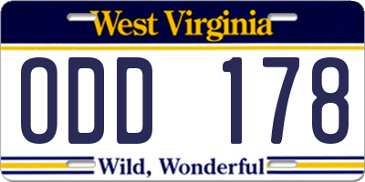 WV license plate ODD178