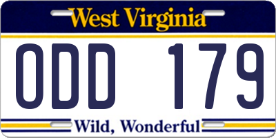 WV license plate ODD179