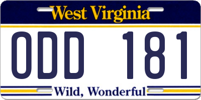 WV license plate ODD181