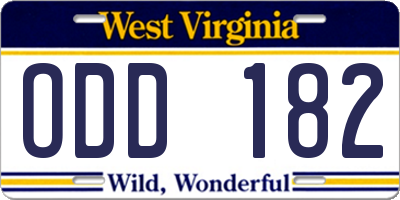 WV license plate ODD182