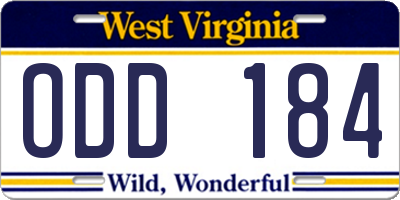WV license plate ODD184