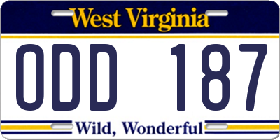 WV license plate ODD187