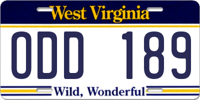 WV license plate ODD189