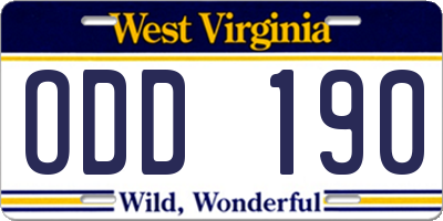 WV license plate ODD190