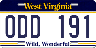WV license plate ODD191