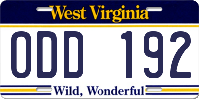 WV license plate ODD192