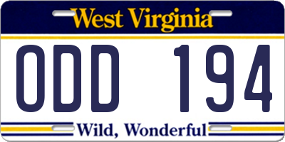 WV license plate ODD194