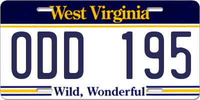 WV license plate ODD195