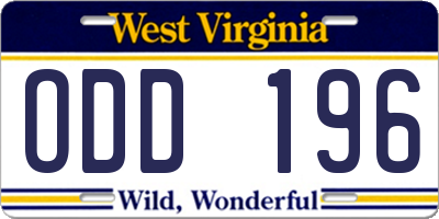 WV license plate ODD196
