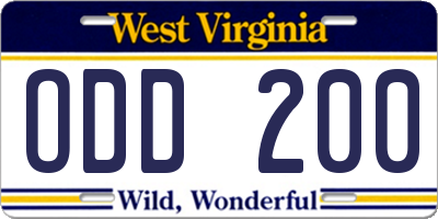 WV license plate ODD200